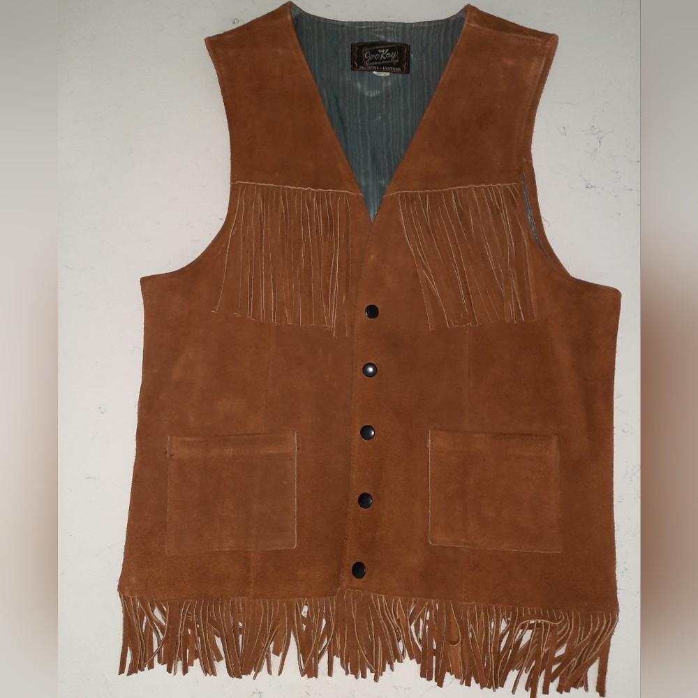 Rich Brown Western Leather Fringe Vest Size 42 Excellent Used Condition